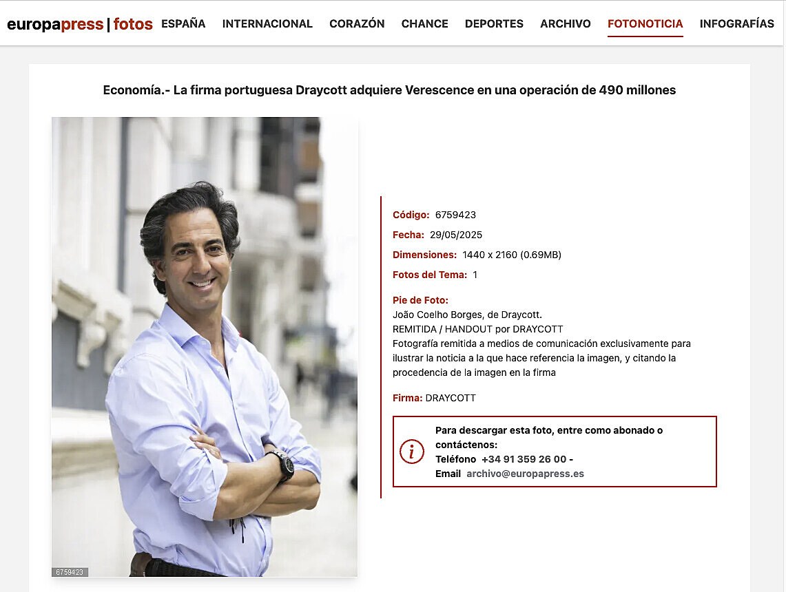 La firma portuguesa Draycott adquiere Verescence en una operacin de 490 millones